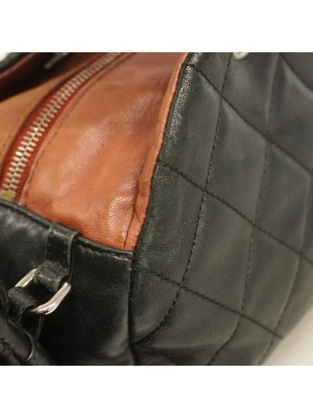 Chanel Handbag Quilted Leather Black Silver